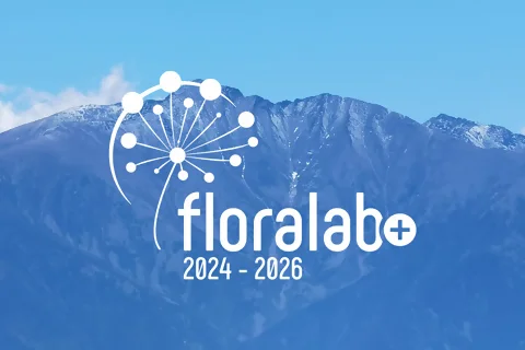 lancement-floralab+ logo du projet floralab+ sur fond de montagne